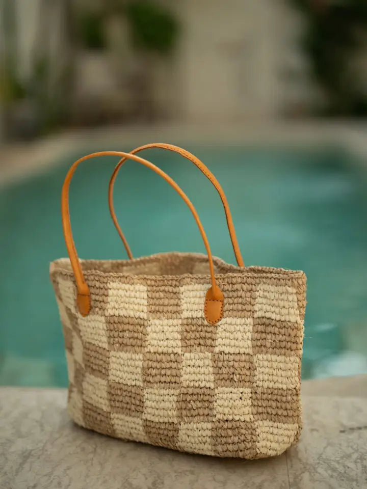 *PREORDER* Checker Raffia Tote