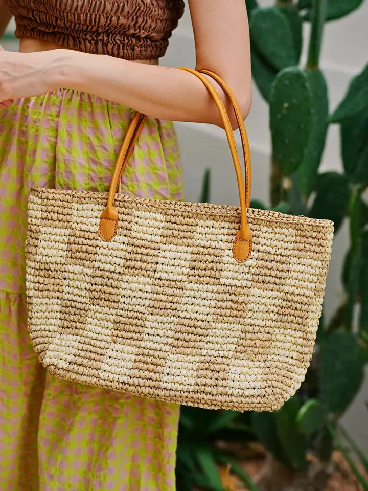 *PREORDER* Checker Raffia Tote